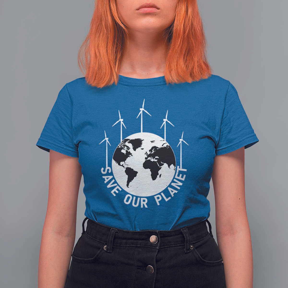 Save Our Planet T Shirt For Women Wind Power Electricity Earth Day 2025