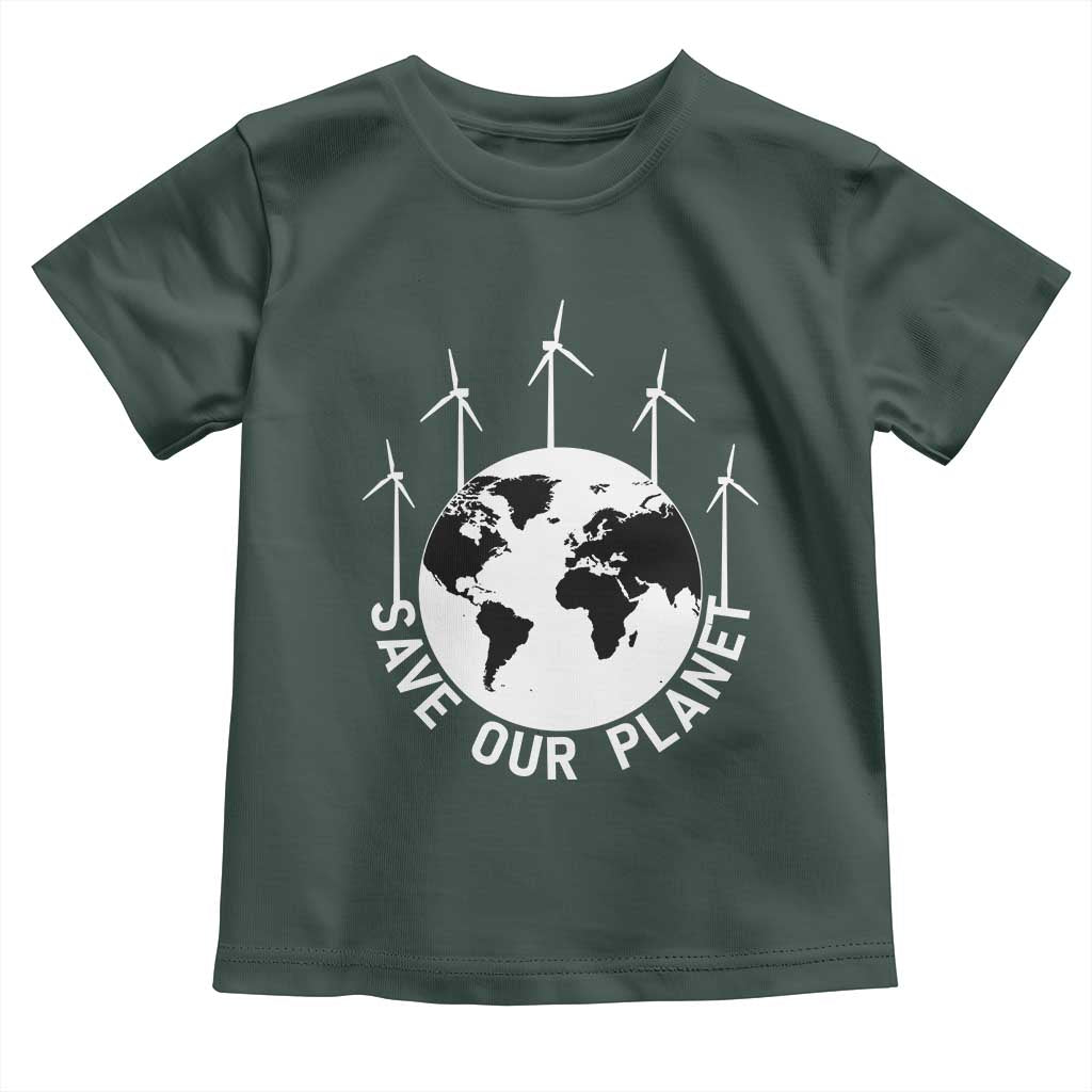 Save Our Planet Toddler T Shirt Wind Power Electricity Earth Day 2025