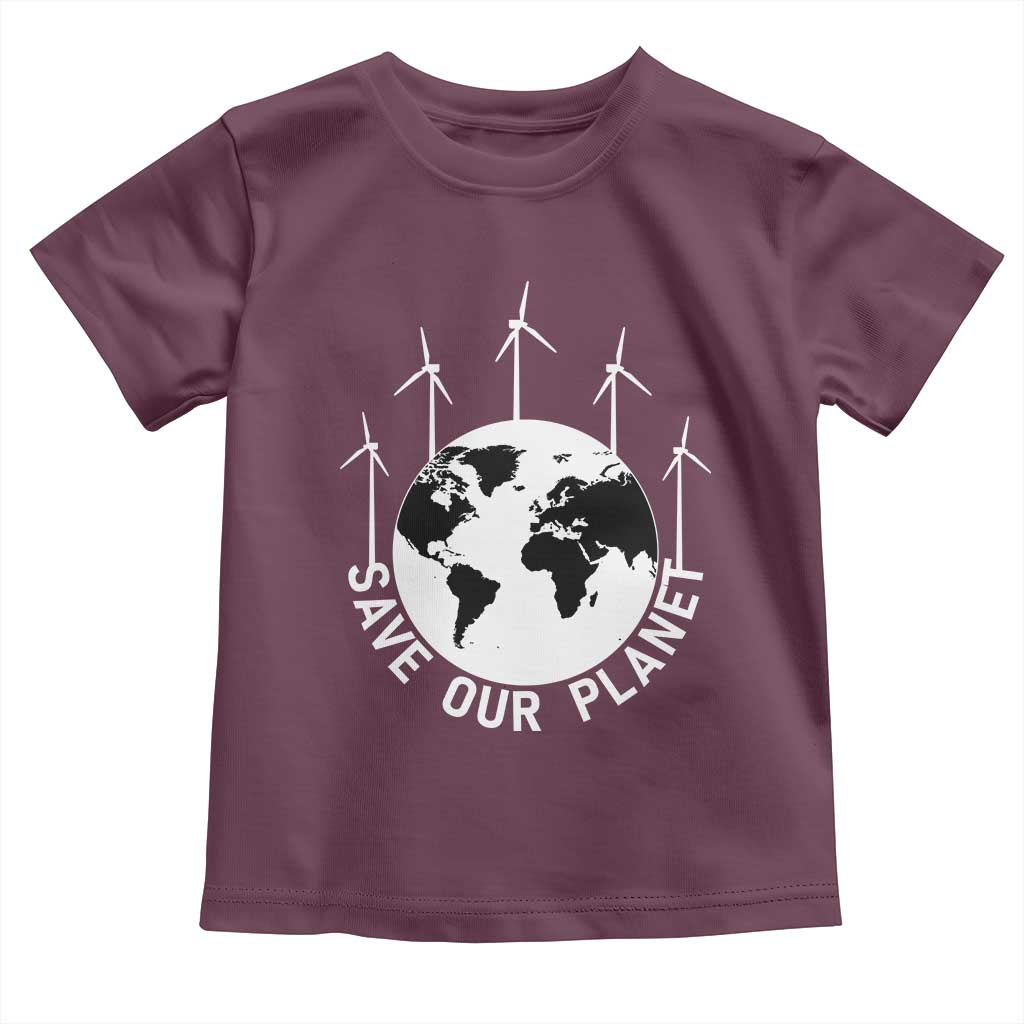 Save Our Planet Toddler T Shirt Wind Power Electricity Earth Day 2025