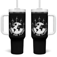 Save Our Planet Tumbler With Handle Wind Power Electricity Earth Day 2025