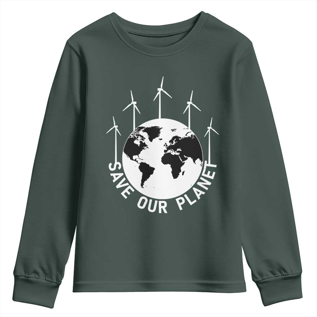 Save Our Planet Youth Sweatshirt Wind Power Electricity Earth Day 2025