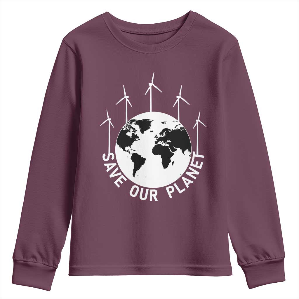 Save Our Planet Youth Sweatshirt Wind Power Electricity Earth Day 2025