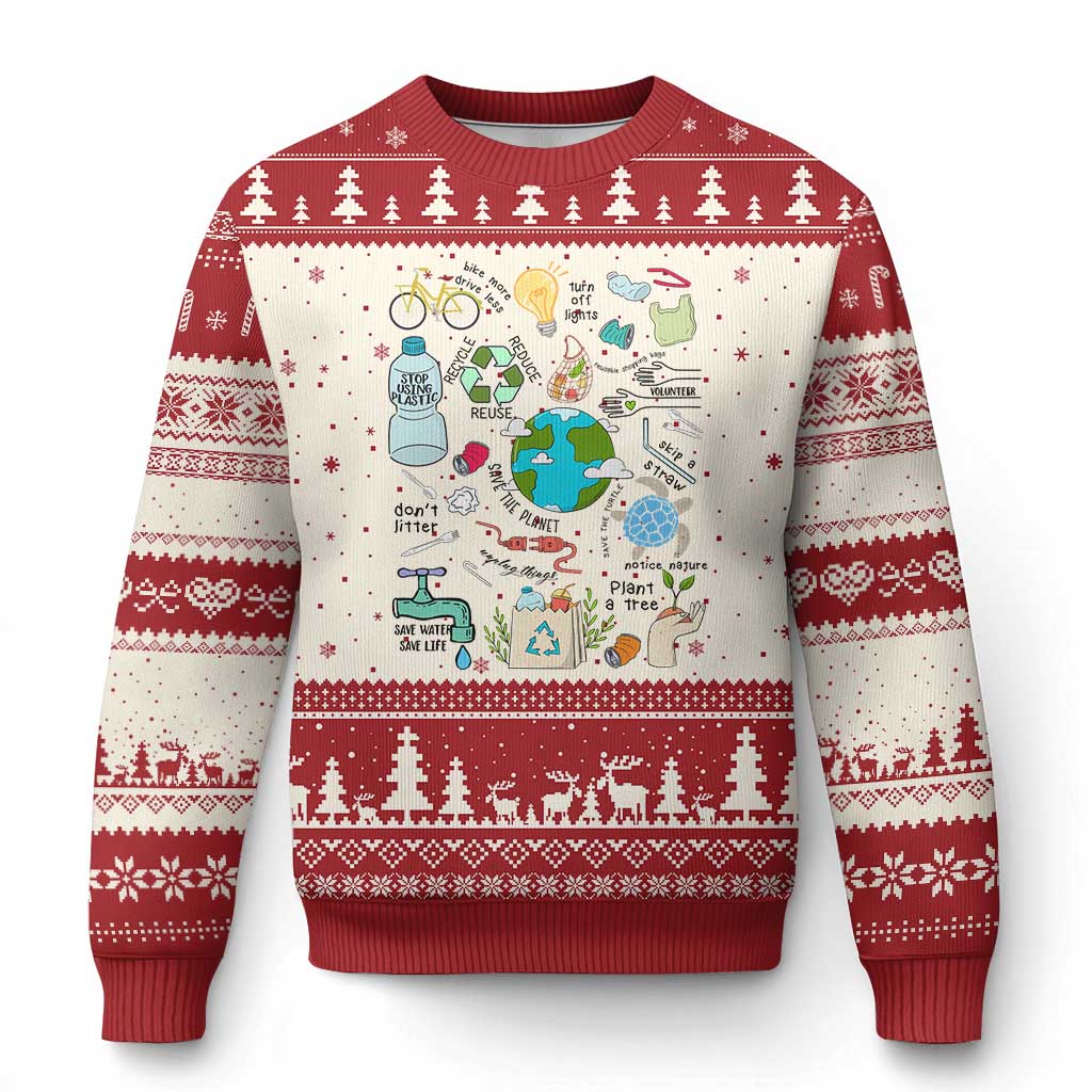 Save The Planet Ugly Christmas Sweater Earth Day Protect Nature Environmental Recycling - Wonder Print Shop