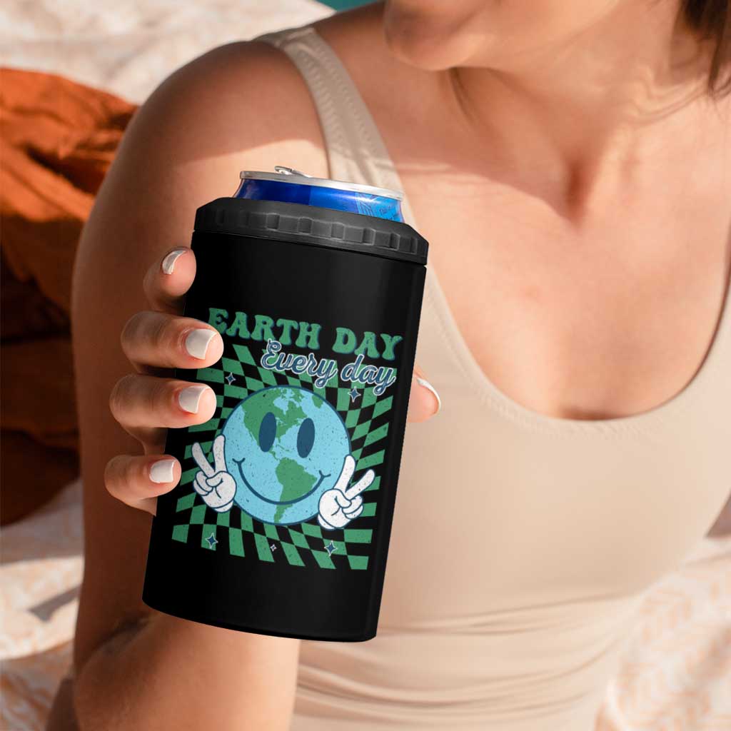 Earth Day Everyday 4 in 1 Can Cooler Tumbler Smile Face Hippie Planet Anniversary