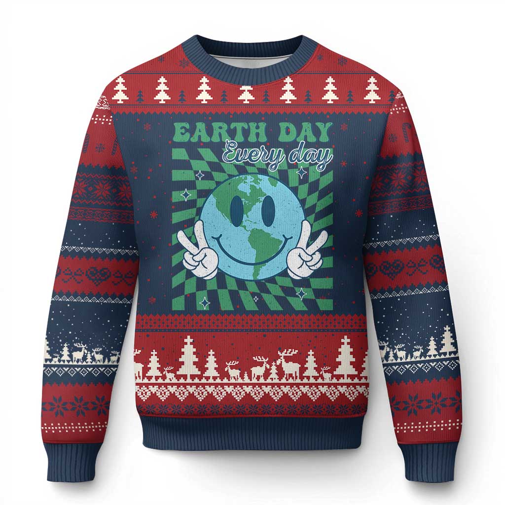Earth Day Everyday Ugly Christmas Sweater Smile Face Hippie Planet Anniversary - Wonder Print Shop