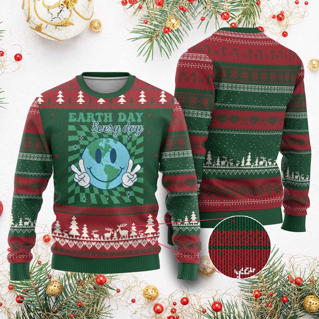 Earth Day Everyday Ugly Christmas Sweater Smile Face Hippie Planet Anniversary - Wonder Print Shop