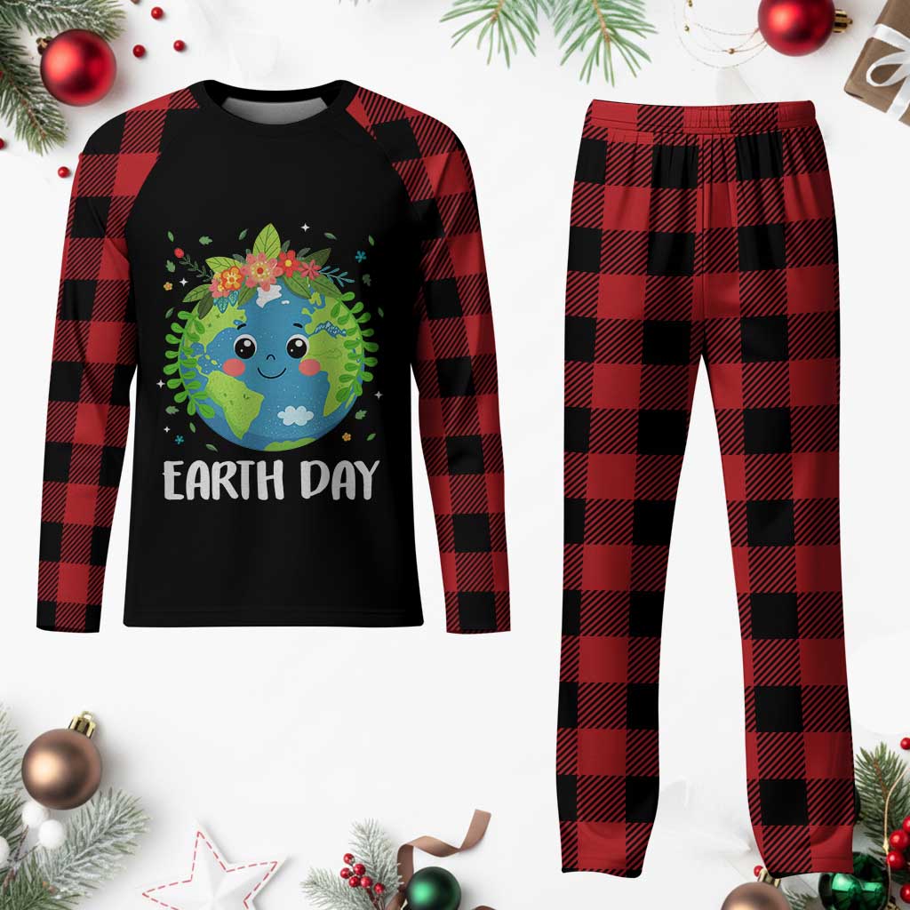 Happy Earth Day Plaid Pajama Set Cute Earth With Floral - Wonder Print Shop