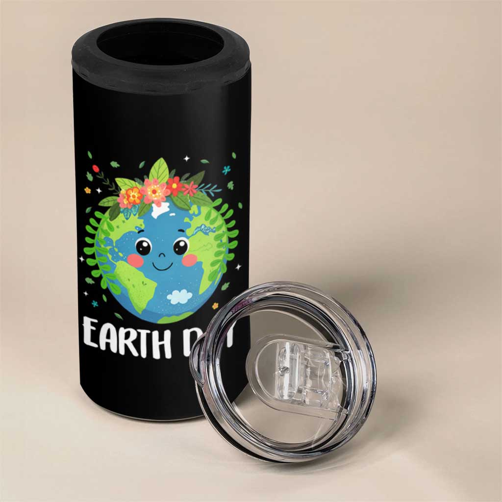 Happy Earth Day 4 in 1 Can Cooler Tumbler Cute Earth With Floral