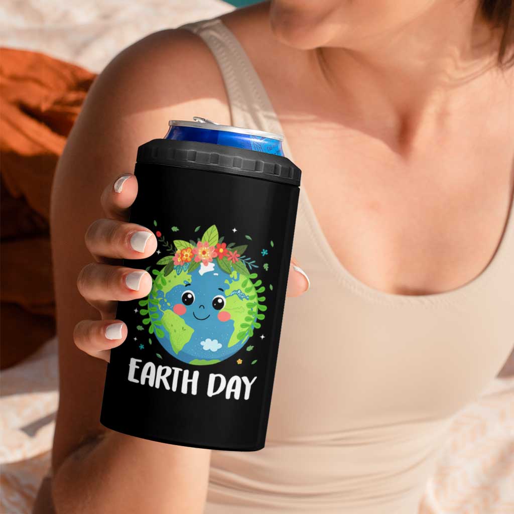 Happy Earth Day 4 in 1 Can Cooler Tumbler Cute Earth With Floral