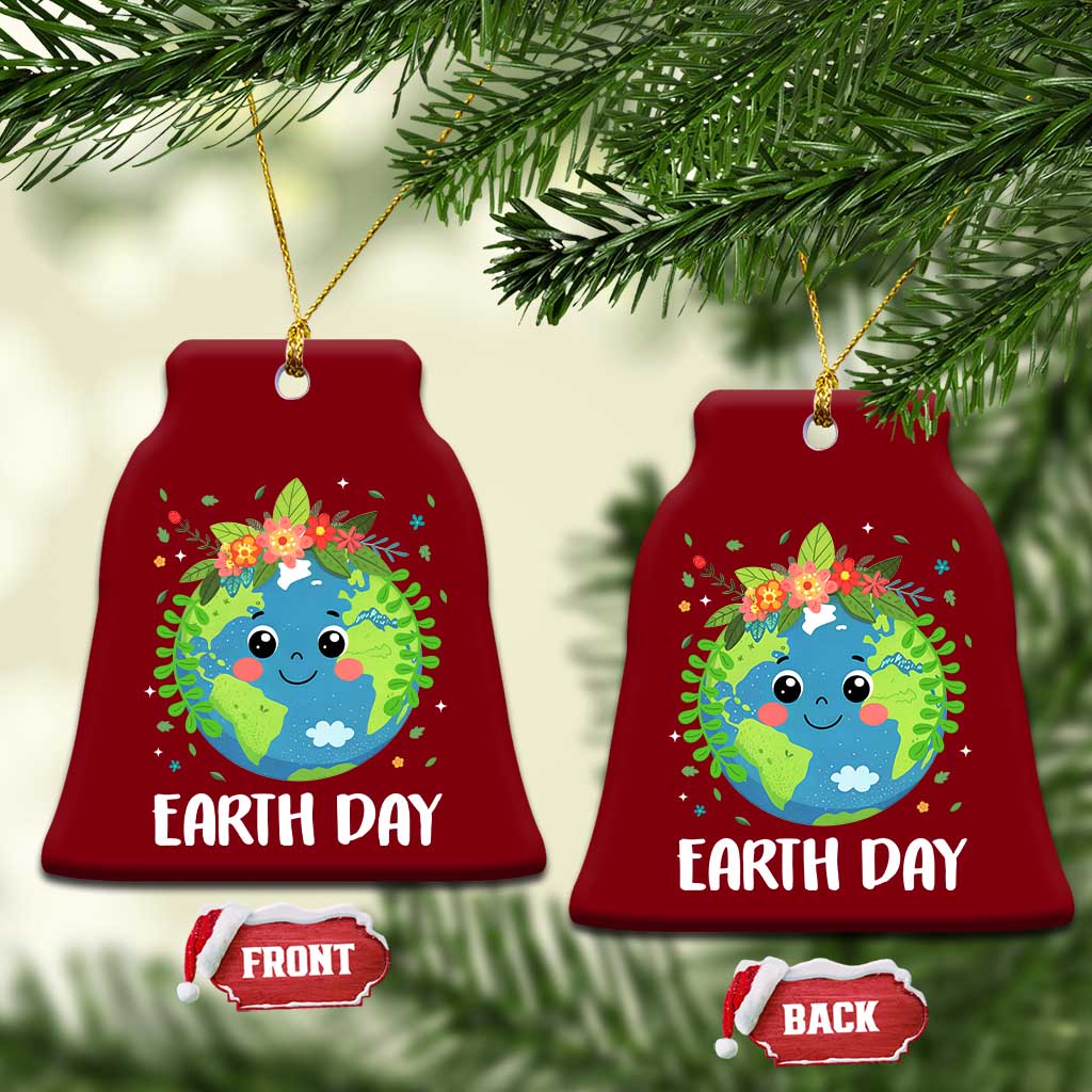 Happy Earth Day Ceramic Ornament Cute Earth With Floral - Wonder Print Shop