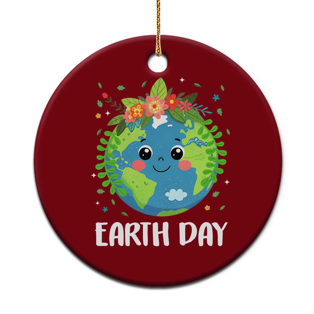Happy Earth Day Ceramic Ornament Cute Earth With Floral - Wonder Print Shop