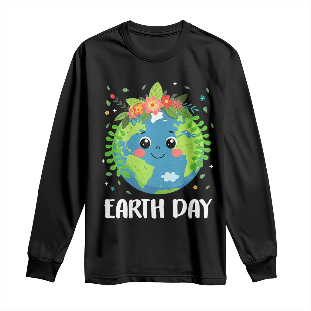 Happy Earth Day Long Sleeve Shirt Cute Earth With Floral