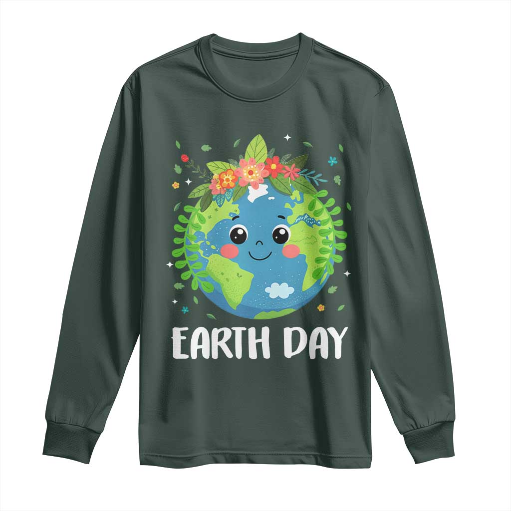 Happy Earth Day Long Sleeve Shirt Cute Earth With Floral