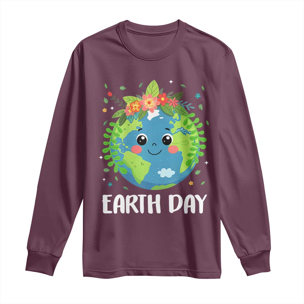 Happy Earth Day Long Sleeve Shirt Cute Earth With Floral
