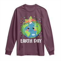 Happy Earth Day Long Sleeve Shirt Cute Earth With Floral