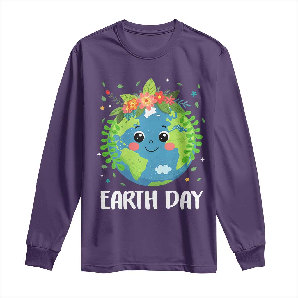 Happy Earth Day Long Sleeve Shirt Cute Earth With Floral