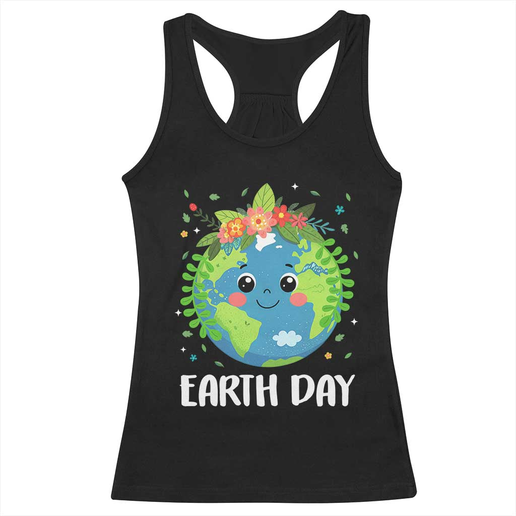 Happy Earth Day Racerback Tank Top Cute Earth With Floral