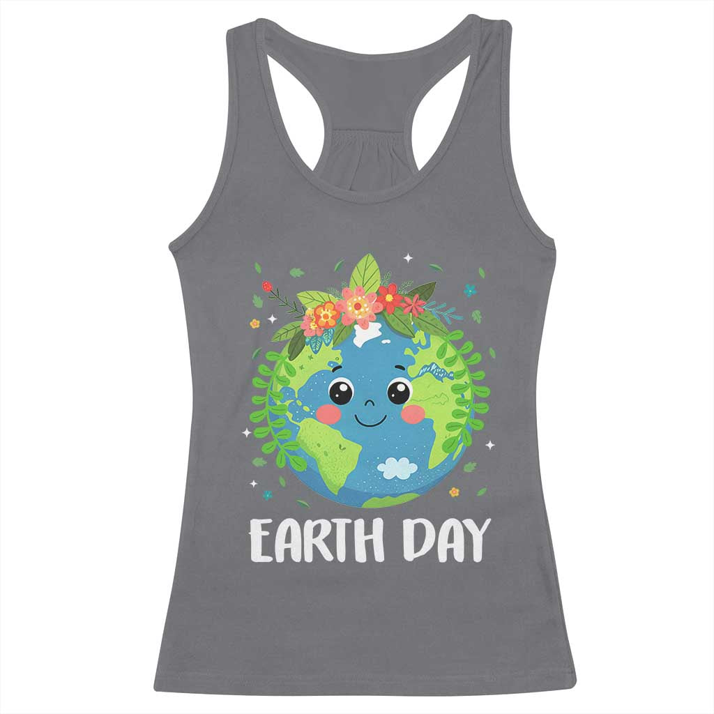 Happy Earth Day Racerback Tank Top Cute Earth With Floral