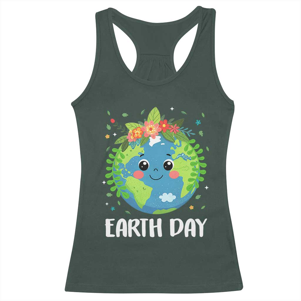 Happy Earth Day Racerback Tank Top Cute Earth With Floral