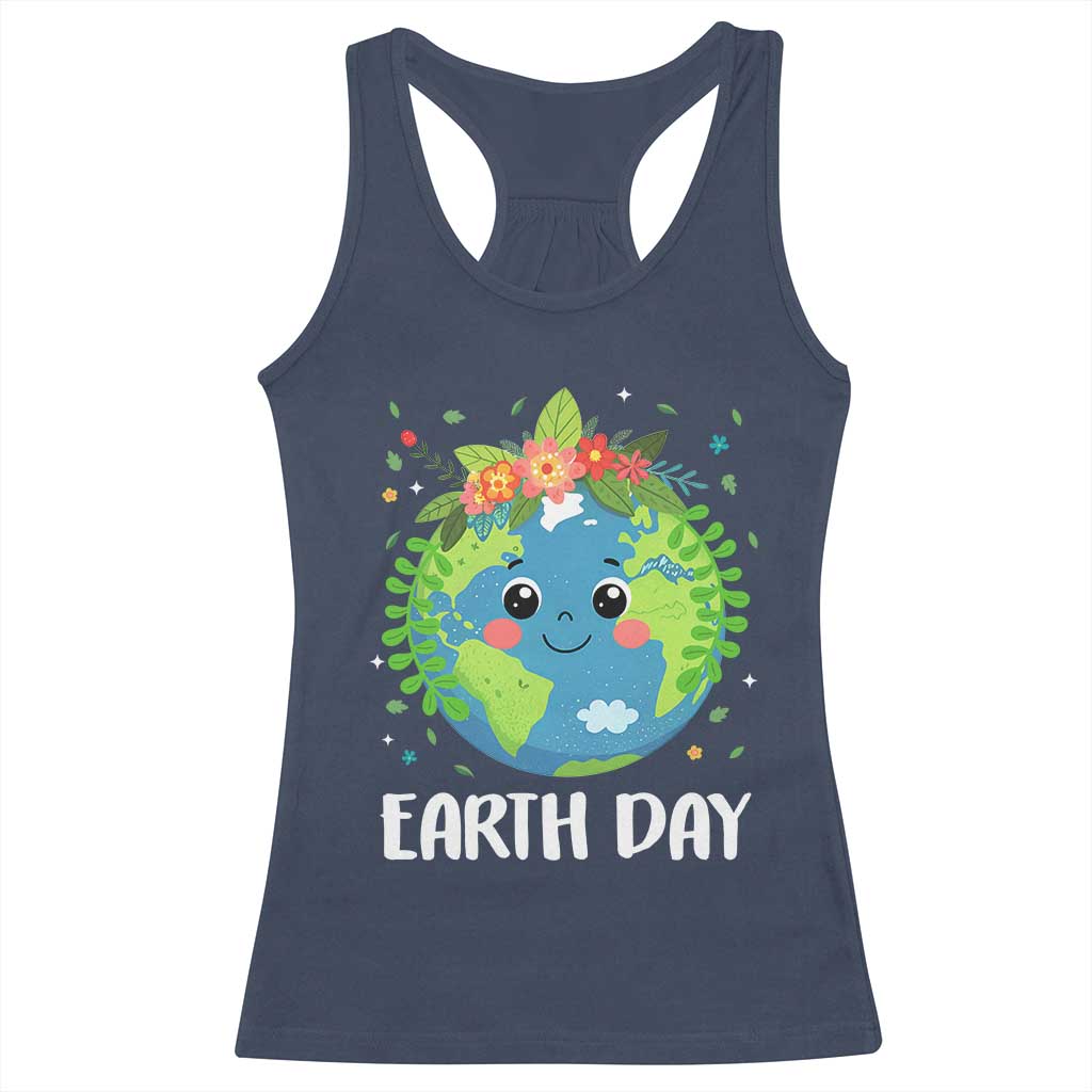 Happy Earth Day Racerback Tank Top Cute Earth With Floral