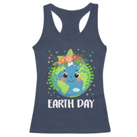 Happy Earth Day Racerback Tank Top Cute Earth With Floral