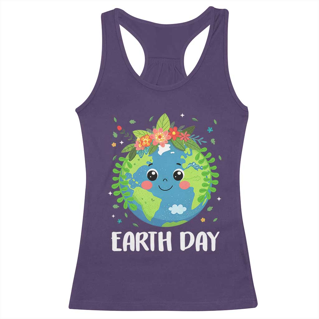 Happy Earth Day Racerback Tank Top Cute Earth With Floral