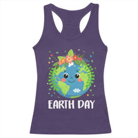 Happy Earth Day Racerback Tank Top Cute Earth With Floral