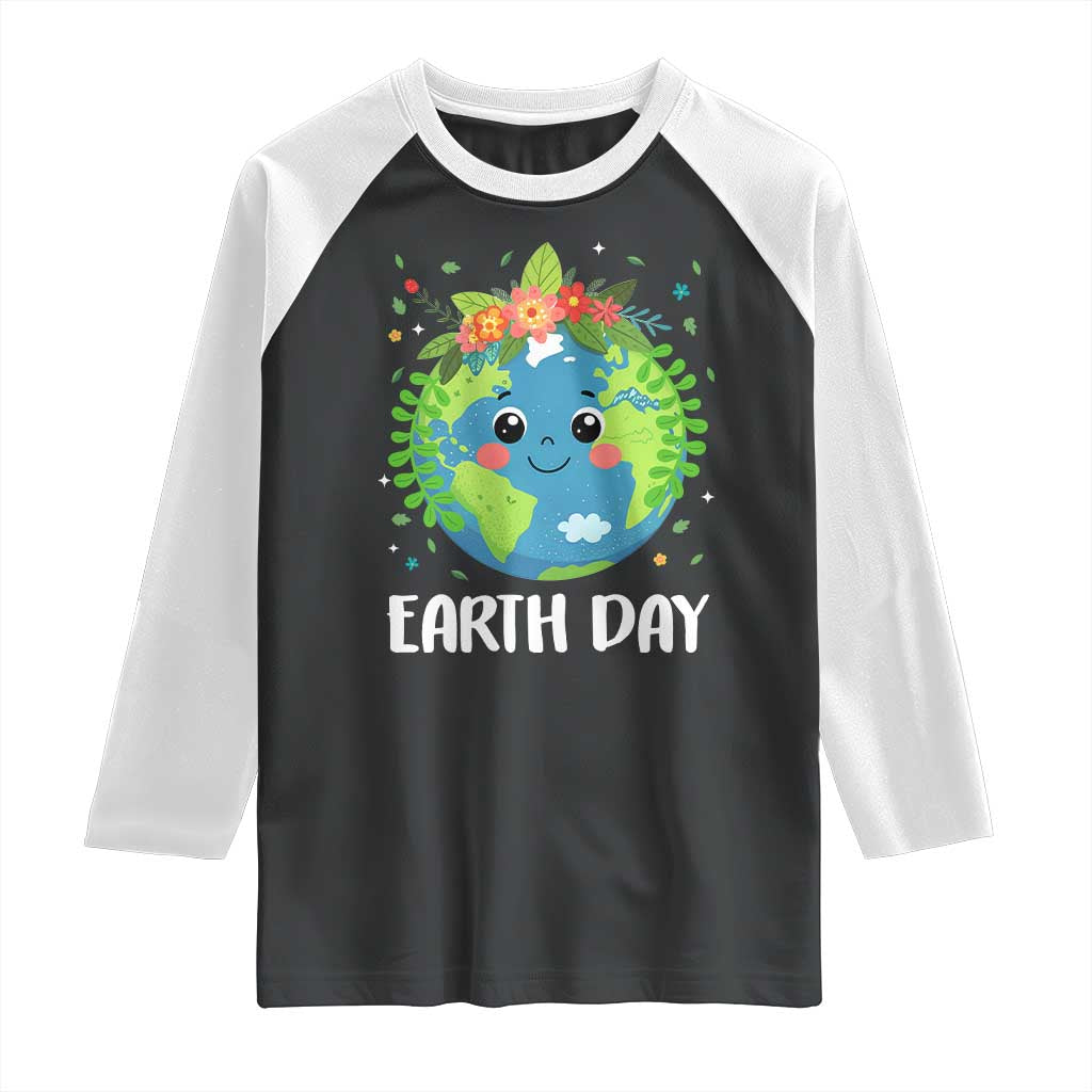 Happy Earth Day Raglan Shirt Cute Earth With Floral