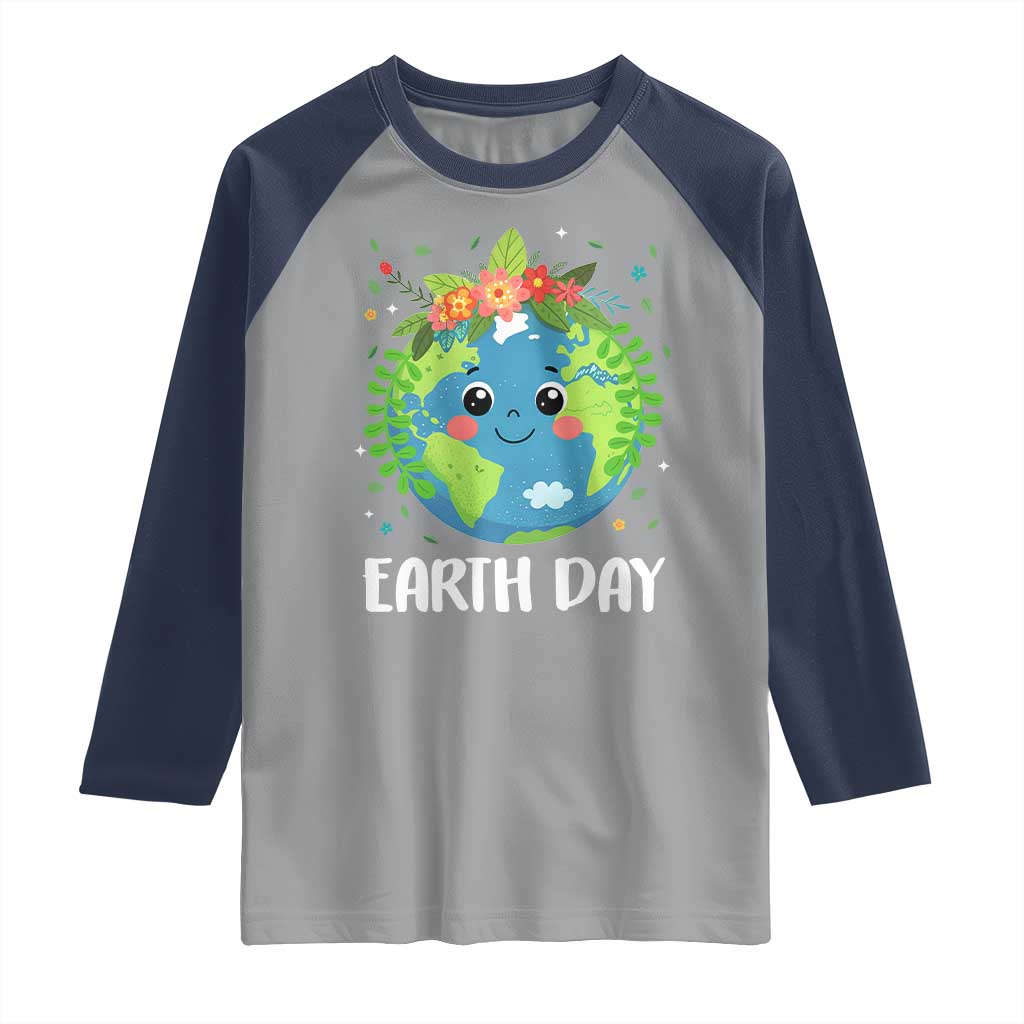 Happy Earth Day Raglan Shirt Cute Earth With Floral