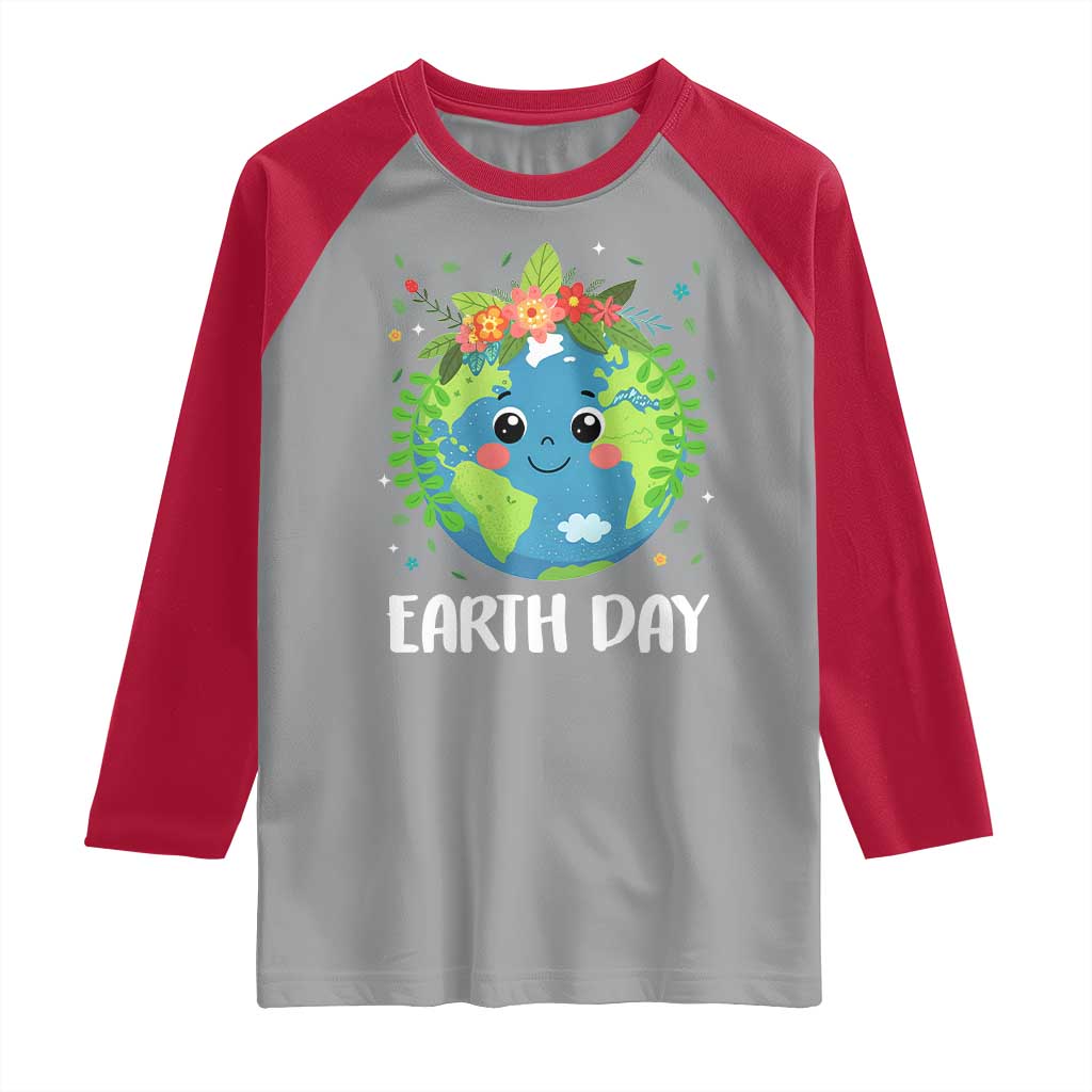 Happy Earth Day Raglan Shirt Cute Earth With Floral
