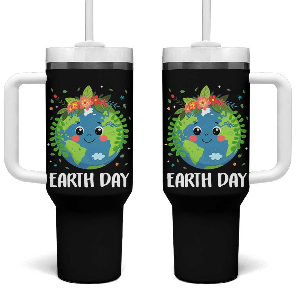 Happy Earth Day Tumbler With Handle Cute Earth With Floral