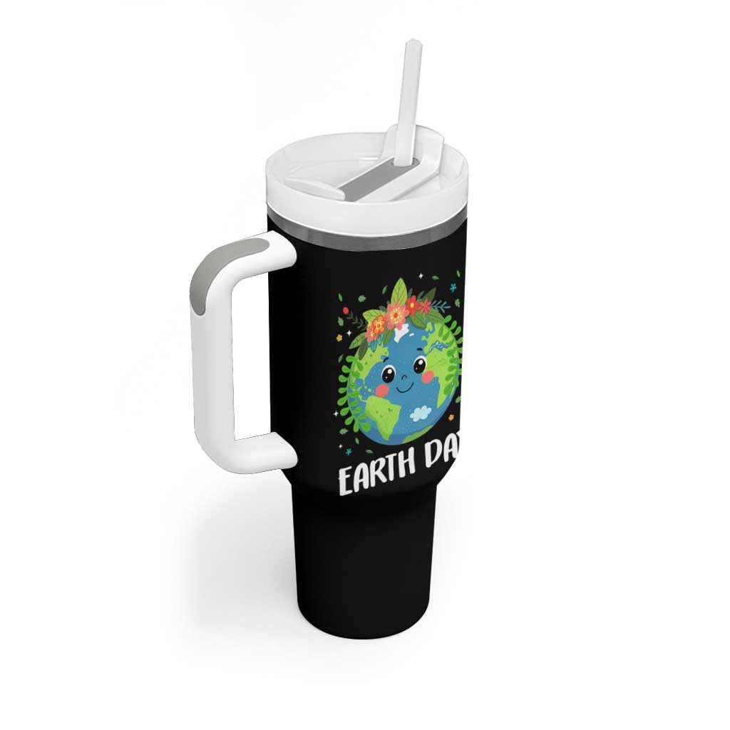 Happy Earth Day Tumbler With Handle Cute Earth With Floral