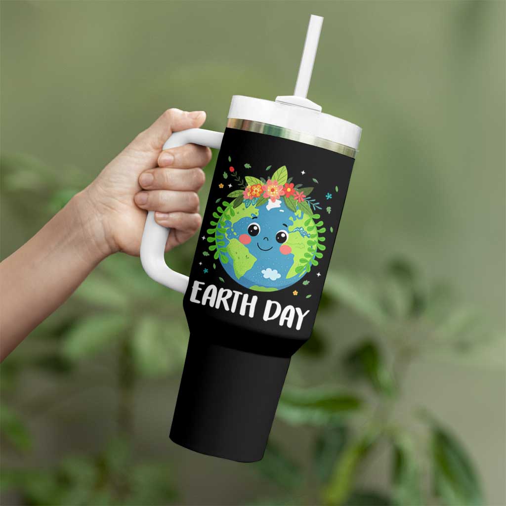 Happy Earth Day Tumbler With Handle Cute Earth With Floral