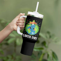 Happy Earth Day Tumbler With Handle Cute Earth With Floral