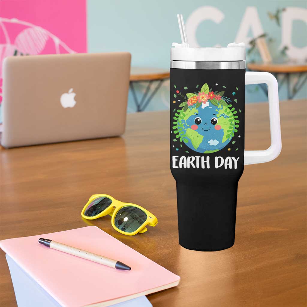 Happy Earth Day Tumbler With Handle Cute Earth With Floral
