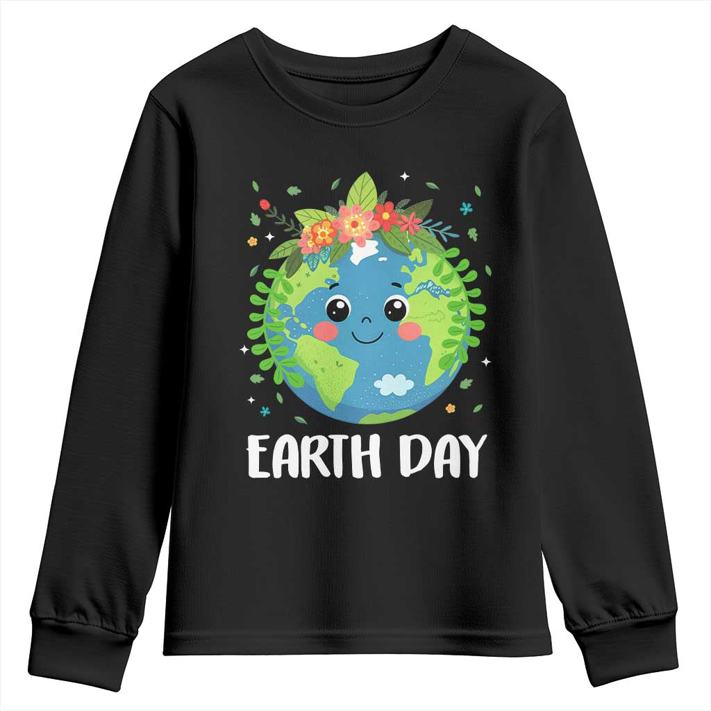 Happy Earth Day Youth Sweatshirt Cute Earth With Floral