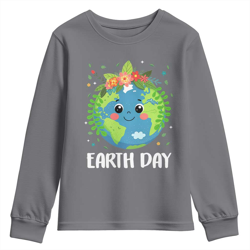 Happy Earth Day Youth Sweatshirt Cute Earth With Floral