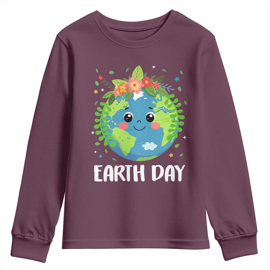Happy Earth Day Youth Sweatshirt Cute Earth With Floral