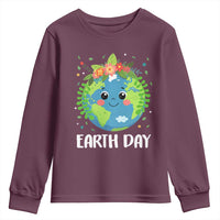 Happy Earth Day Youth Sweatshirt Cute Earth With Floral