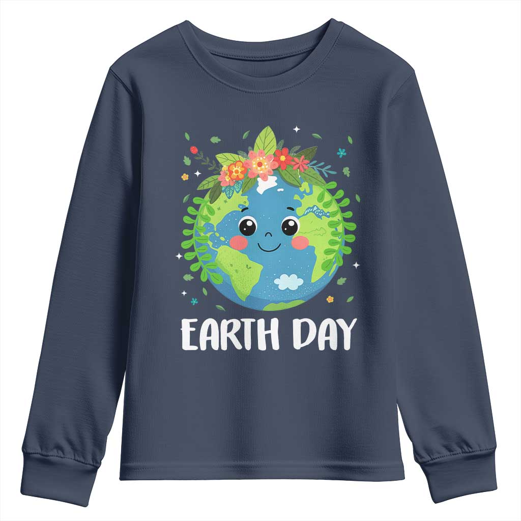 Happy Earth Day Youth Sweatshirt Cute Earth With Floral