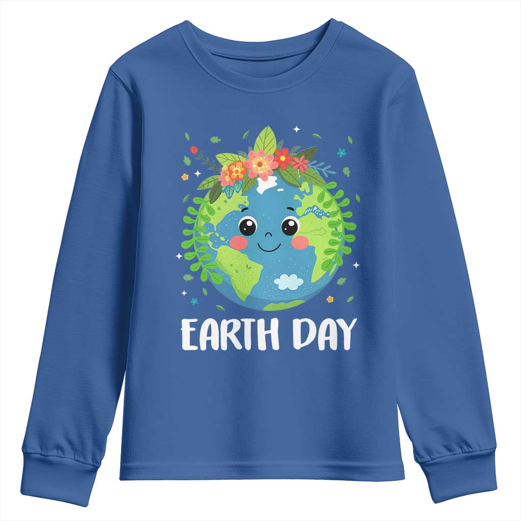 Happy Earth Day Youth Sweatshirt Cute Earth With Floral