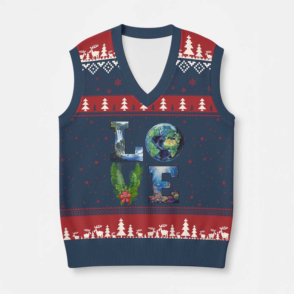 Earth Day LOVE V-Neck Knit Sweater Vest Planet Anniversary Everyday - Wonder Print Shop