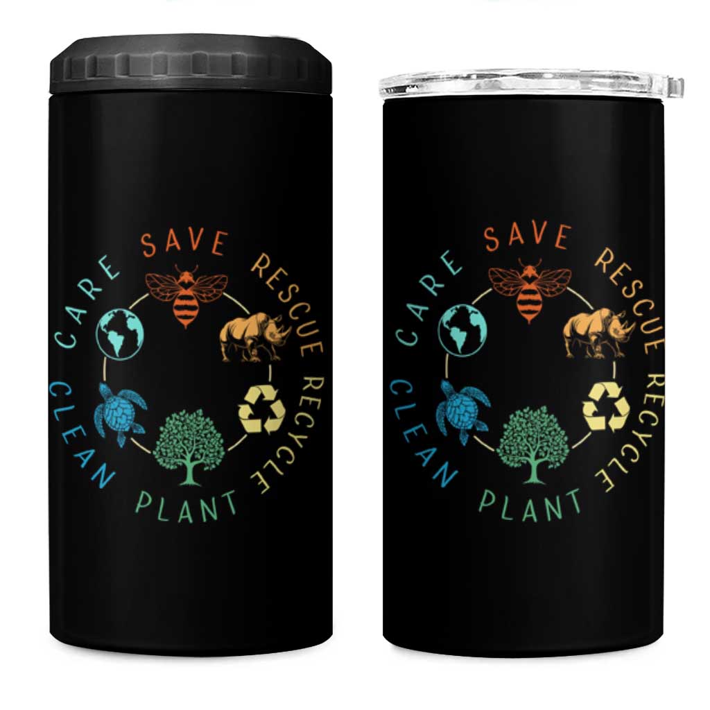 Save Bees Rescue Animals Recycle Plastic 4 in 1 Can Cooler Tumbler Earth Day Protect The Environment