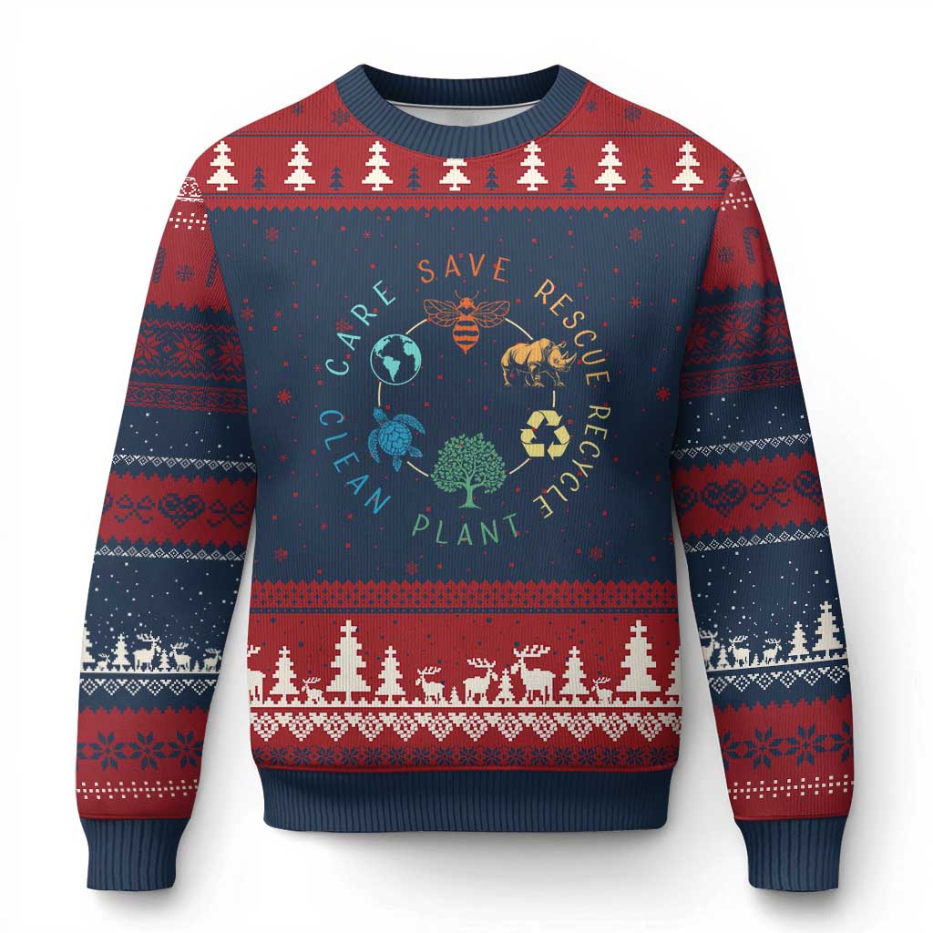 Save Bees Rescue Animals Recycle Plastic Ugly Christmas Sweater Earth Day Protect The Environment - Wonder Print Shop