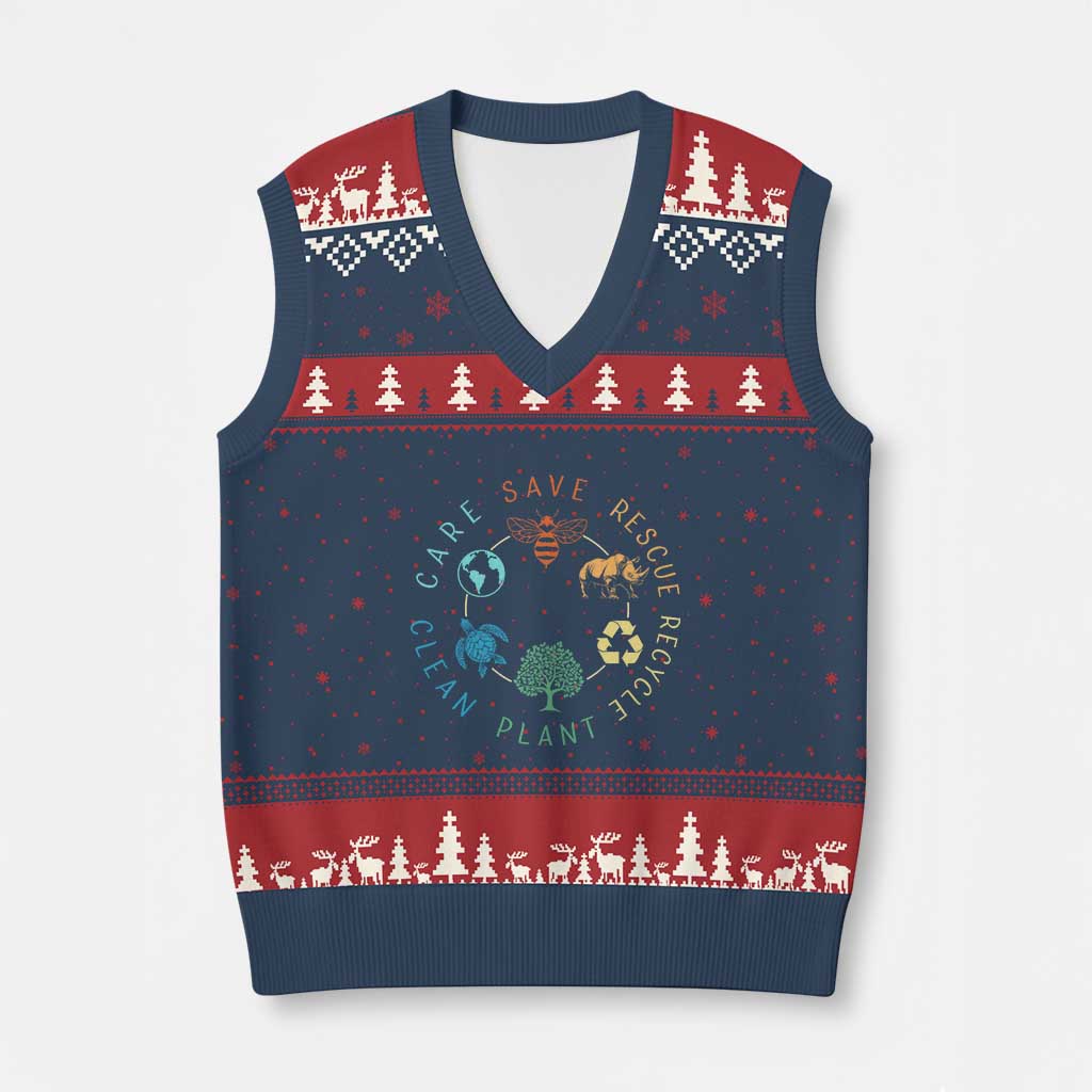 Save Bees Rescue Animals Recycle Plastic V-Neck Knit Sweater Vest Earth Day Protect The Environment - Wonder Print Shop