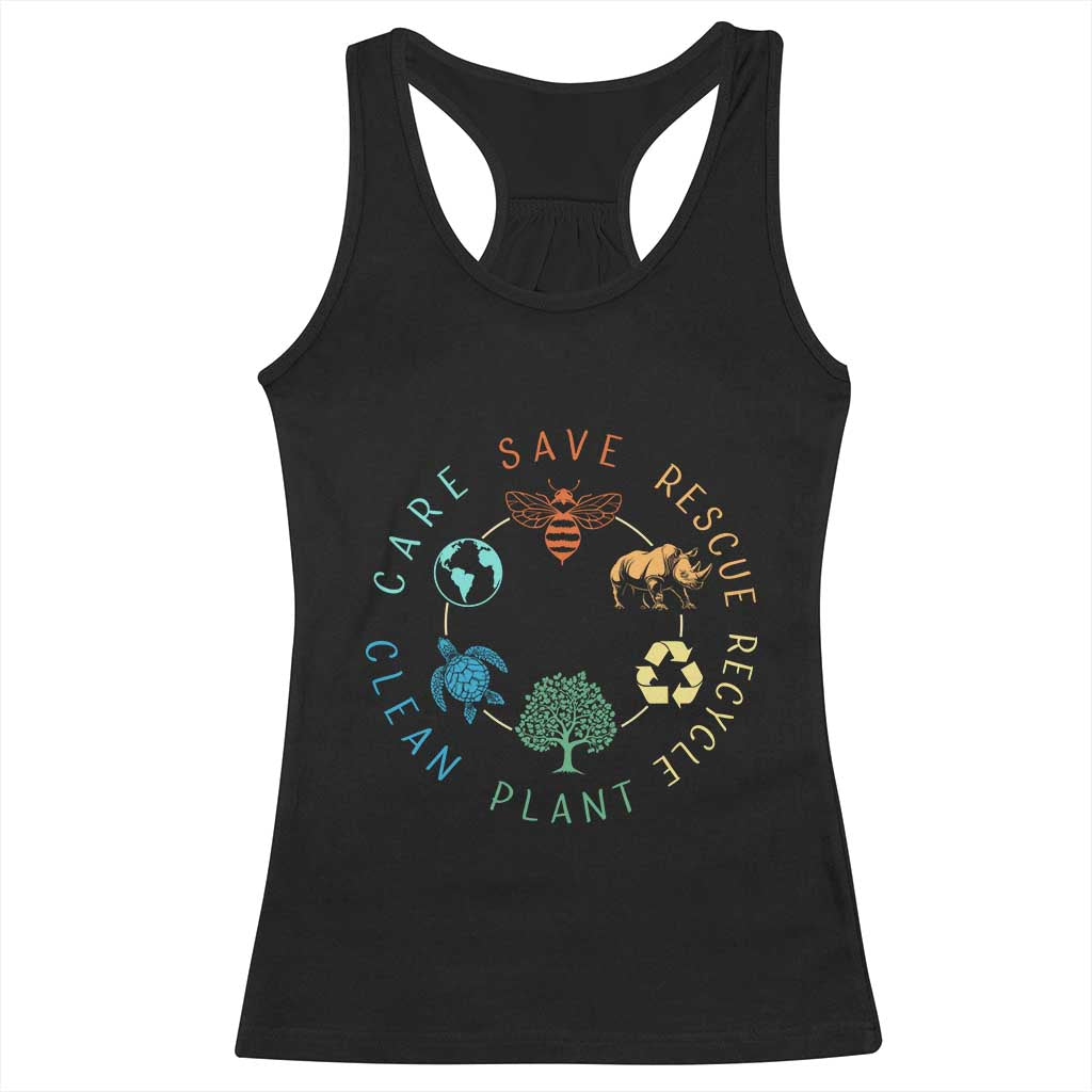 Save Bees Rescue Animals Recycle Plastic Racerback Tank Top Earth Day Protect The Environment