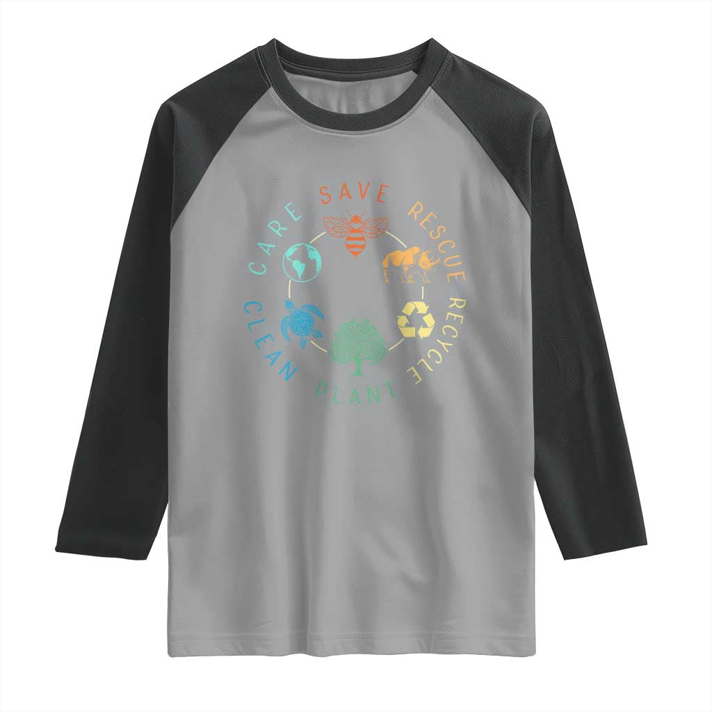 Save Bees Rescue Animals Recycle Plastic Raglan Shirt Earth Day Protect The Environment