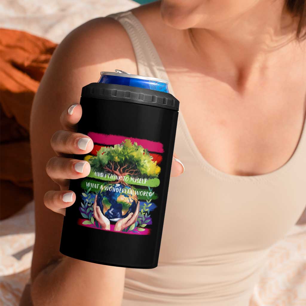 Earth Day 4 in 1 Can Cooler Tumbler And I Think To Myself What A Wonderful World Rainbow