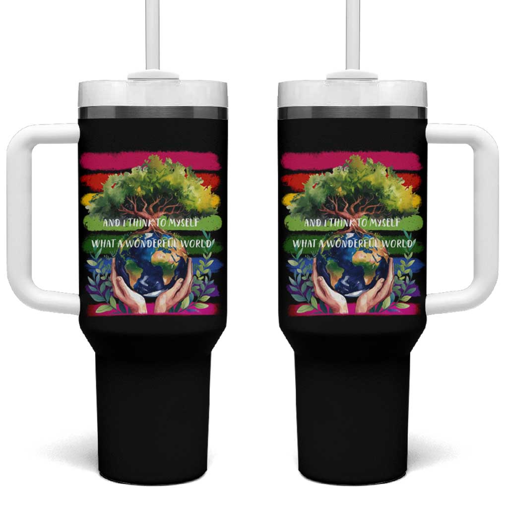 Earth Day Tumbler With Handle And I Think To Myself What A Wonderful World Rainbow