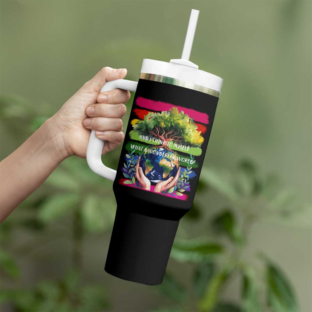 Earth Day Tumbler With Handle And I Think To Myself What A Wonderful World Rainbow